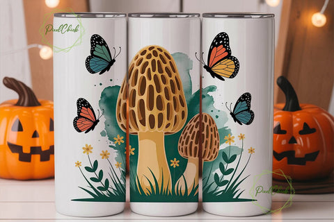 Whimsical Morel & Butterfly Tumbler Sublimation PixelChick 