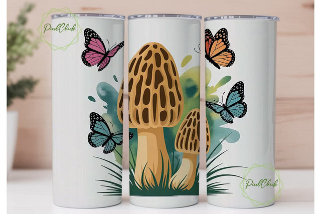 Whimsical Morel & Butterfly Tumbler Sublimation PixelChick 
