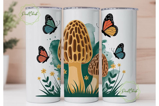 Whimsical Morel & Butterfly Tumbler Sublimation PixelChick 