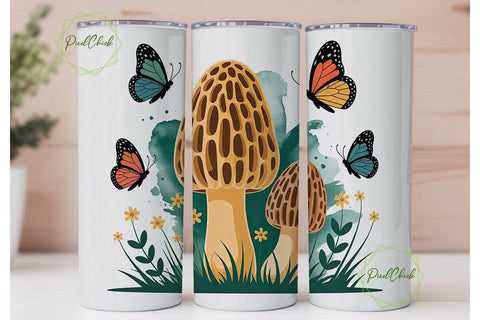 Whimsical Morel & Butterfly Tumbler Sublimation PixelChick 
