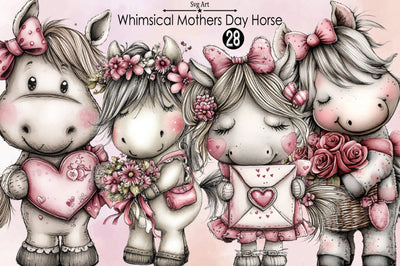 Whimsical Mother's Day Horse Clipart Bundl Sublimation SVGArt 