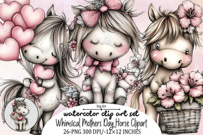 Whimsical Mother's Day Horse Clipart Bundle. Sublimation SVGArt 