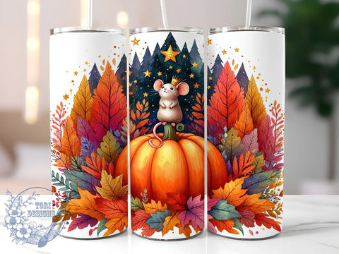 Whimsical Mouse and Pumpkin 20oz Skinny Tumbler, Autumn Fantasy Tumbler Png, Straight & Tapered Tumbler Wrap, Instant Digital Download Sublimation ToriDesigns 