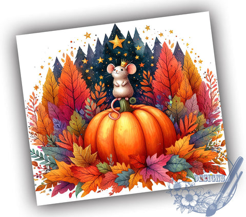 Whimsical Mouse and Pumpkin 20oz Skinny Tumbler, Autumn Fantasy Tumbler Png, Straight & Tapered Tumbler Wrap, Instant Digital Download Sublimation ToriDesigns 