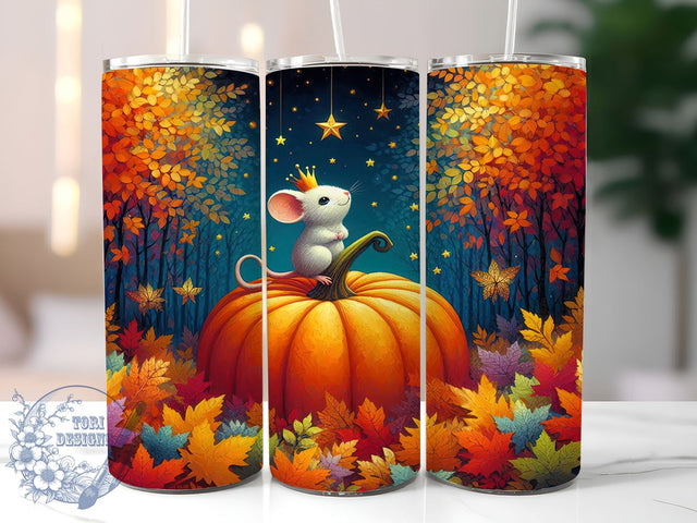 Whimsical Mouse and Pumpkin 20oz Skinny Tumbler, Autumn Fantasy Tumbler Png, Straight & Tapered Tumbler Wrap, Instant Digital Download Sublimation ToriDesigns 