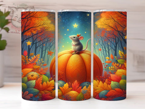 Whimsical Mouse and Pumpkin 20oz Tumbler Png, Straight & Tapered Tumbler Png, Autumn Vibes Tumbler Png, Digital Download PNG Sublimation Lara' s Designs 