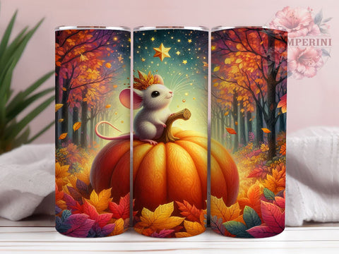 Whimsical Mouse and Pumpkin 20oz Tumbler Wrap PNG, Cute Animal Tumbler Png, Straight & Tapered Tumbler Wrap, Instant Digital Download Sublimation Li Zamperini 