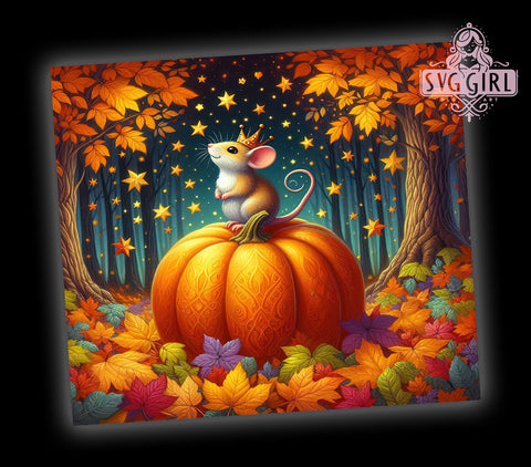Whimsical Mouse and Pumpkin 20oz Tumbler Wrap Sublimation Design, Straight Tapered Tumbler Wrap, Autumn Fantasy Tumbler Png, Instant Digital Download Sublimation SvggirlplusArt 