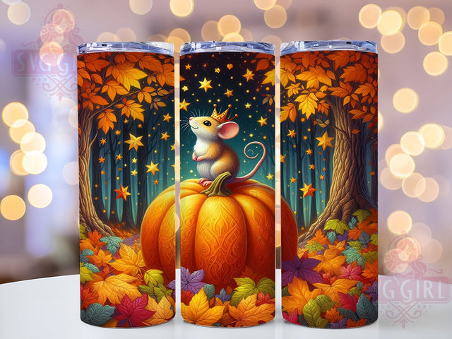 Whimsical Mouse and Pumpkin 20oz Tumbler Wrap Sublimation Design, Straight Tapered Tumbler Wrap, Autumn Fantasy Tumbler Png, Instant Digital Download Sublimation SvggirlplusArt 