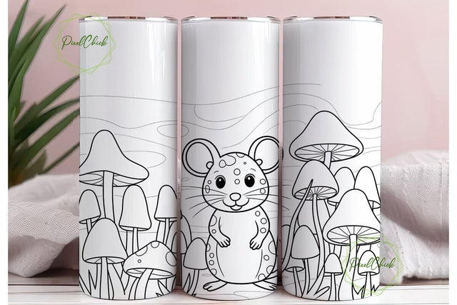 Whimsical Mouse & Mushrooms 20oz Tumbler Sublimation PixelChick 