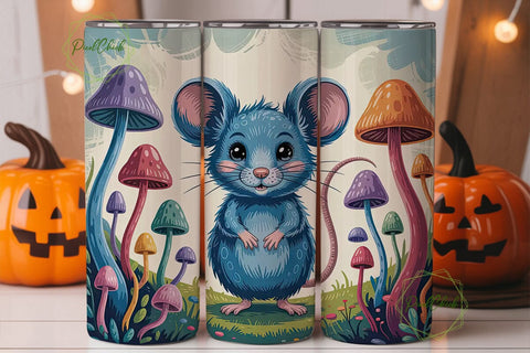 Whimsical Mouse & Mushrooms 20oz Tumbler Sublimation PixelChick 