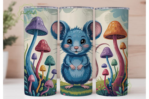 Whimsical Mouse & Mushrooms 20oz Tumbler Sublimation PixelChick 