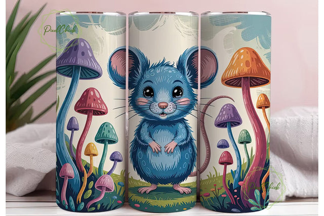 Whimsical Mouse & Mushrooms 20oz Tumbler Sublimation PixelChick 