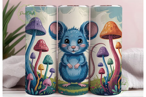 Whimsical Mouse & Mushrooms 20oz Tumbler Sublimation PixelChick 