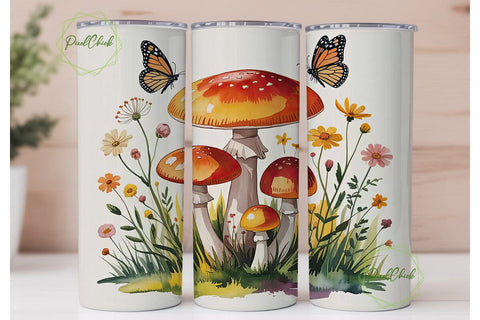 Whimsical Mushroom & Butterfly Tumbler Sublimation PixelChick 