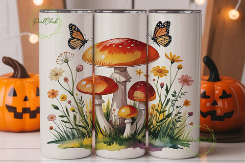 Whimsical Mushroom & Butterfly Tumbler Sublimation PixelChick 