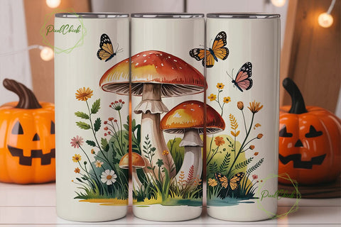 Whimsical Mushroom & Butterfly Tumbler Sublimation PixelChick 
