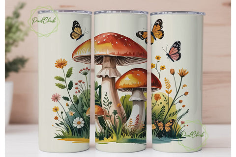 Whimsical Mushroom & Butterfly Tumbler Sublimation PixelChick 