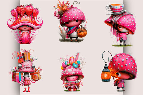 Whimsical Mushroom Clipart Bundle. Sublimation SVGArt 