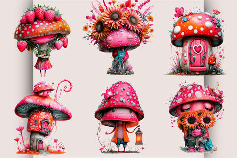 Whimsical Mushroom Clipart Bundle. Sublimation SVGArt 