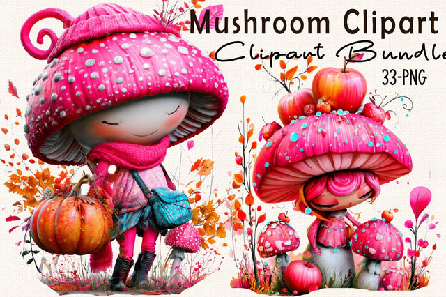 Whimsical Mushroom Clipart Bundle. Sublimation SVGArt 
