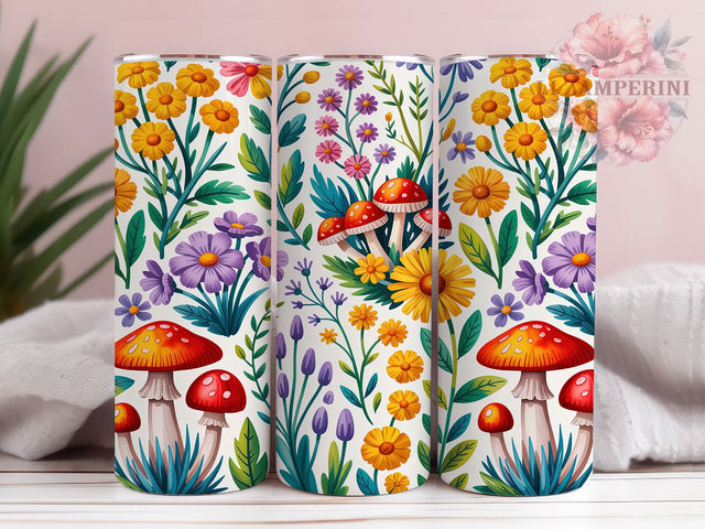 Whimsical Mushroom Cottagecore Tumbler, Floral Forest Pattern, Rustic Mushroom Design, 20Oz Sublimation Wrap, Whimsical Cottagecore Art, Nature Floral Texture, Tumbler Sublimation Sublimation Li Zamperini 
