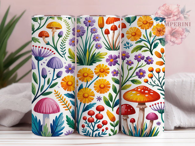 Whimsical Mushroom Cottagecore Tumbler, Floral Forest Pattern, Rustic Mushroom Design, 20Oz Sublimation Wrap, Whimsical Cottagecore Art, Nature Floral Texture, Tumbler Sublimation Sublimation Li Zamperini 