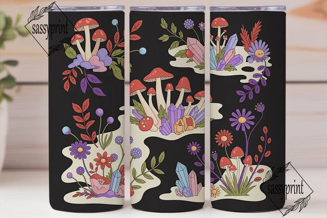 Whimsical Mushroom & Crystal Tumbler Sublimation sassyprint 