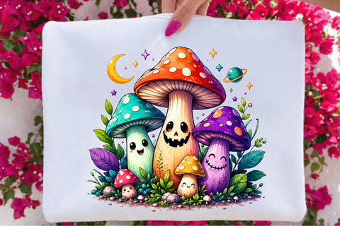 Whimsical Mushroom Family Clipart Sublimation SVGArt 