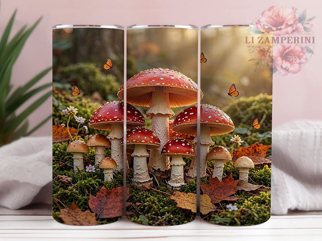 Whimsical Mushroom Forest 20oz Tumbler, Mushroom Forest, Whimsical Design, Enchanted Woodland, Fairycore Style, Nature Theme, 20oz Wrap, Sublimation Tumbler Sublimation Li Zamperini 