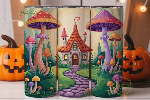 Whimsical Mushroom House 20oz Tumbler Sublimation PixelChick 