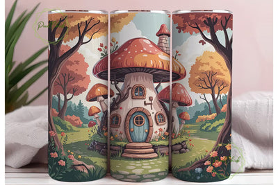 Whimsical Mushroom House 20oz Tumbler Sublimation PixelChick 