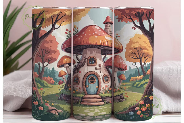 Whimsical Mushroom House 20oz Tumbler Sublimation PixelChick 