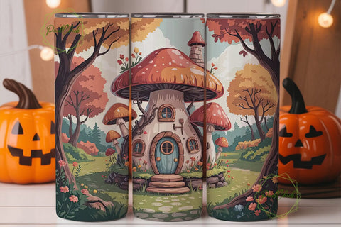 Whimsical Mushroom House 20oz Tumbler Sublimation PixelChick 