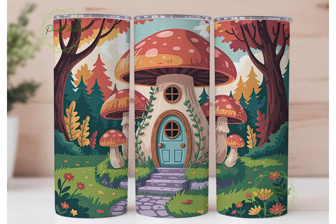 Whimsical Mushroom House 20oz Tumbler Sublimation PixelChick 