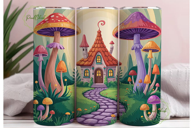 Whimsical Mushroom House 20oz Tumbler Sublimation PixelChick 