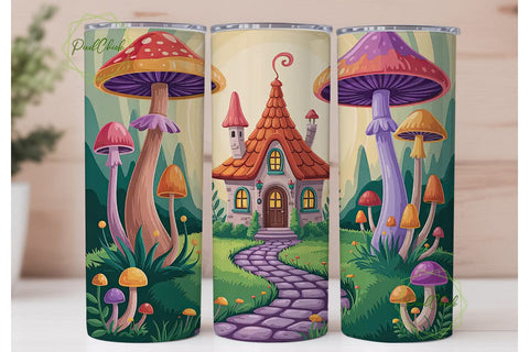 Whimsical Mushroom House 20oz Tumbler Sublimation PixelChick 