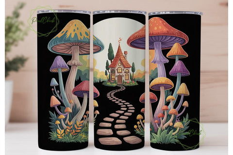 Whimsical Mushroom House 20oz Tumbler Sublimation PixelChick 