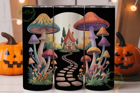 Whimsical Mushroom House 20oz Tumbler Sublimation PixelChick 