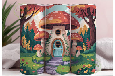 Whimsical Mushroom House 20oz Tumbler Sublimation PixelChick 