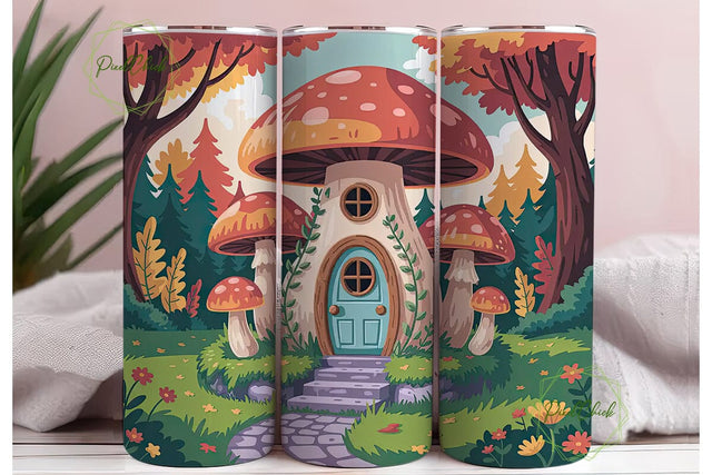 Whimsical Mushroom House 20oz Tumbler Sublimation PixelChick 