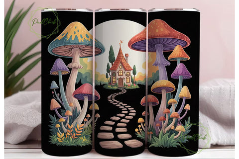 Whimsical Mushroom House 20oz Tumbler Sublimation PixelChick 