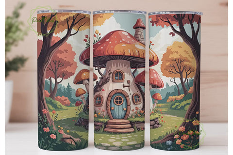 Whimsical Mushroom House 20oz Tumbler Sublimation PixelChick 