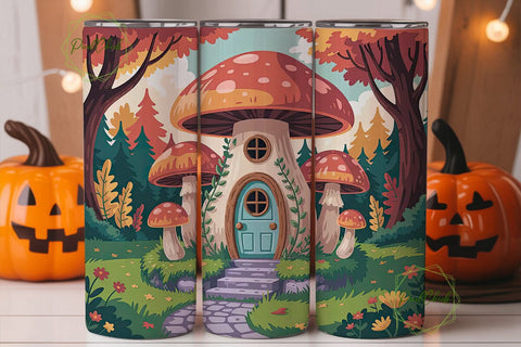 Whimsical Mushroom House 20oz Tumbler Sublimation PixelChick 