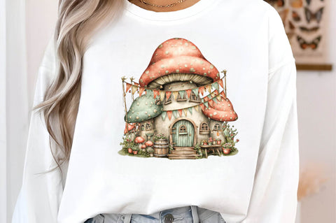 Whimsical mushroom house style Clipart Sublimation SVGArt 