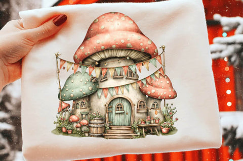 Whimsical mushroom house style Clipart Sublimation SVGArt 