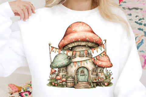 Whimsical mushroom house style Clipart Sublimation SVGArt 