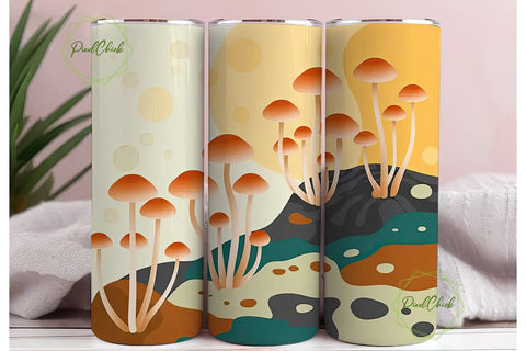 Whimsical Mushroom Landscape Tumbler Sublimation PixelChick 