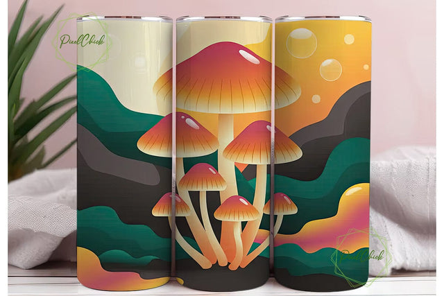 Whimsical Mushroom Landscape Tumbler Sublimation PixelChick 