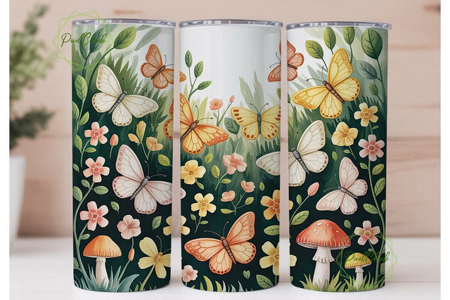 Whimsical Mushrooms & Butterflies PNG Sublimation PixelChick 